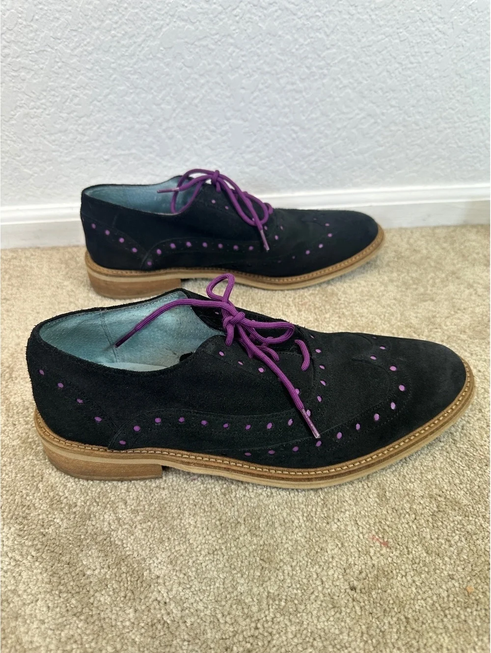 Giorgio Brutini Sz 10 Black Suede Wingtip Oxford Purple Accents Derby Preppy